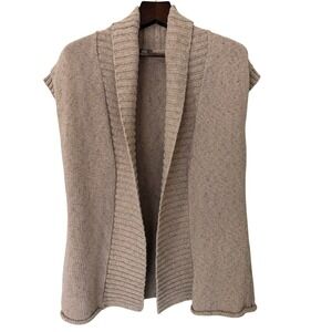 J Jill Womens Knit Tan Shawl Collar Sleeveless Open Front Cardigan Sweater Large